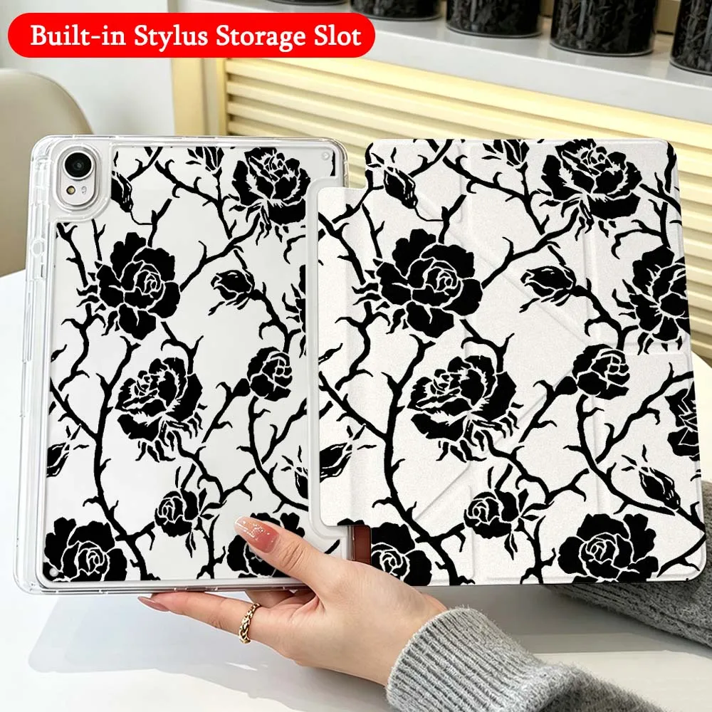 Rose Pattern Design Case For Huawei Honor Matepad Pad X10 X9 GT Pro V9 9 Air SE 12X 11.5 11 13.2 11.5s inch Foldable Tablet