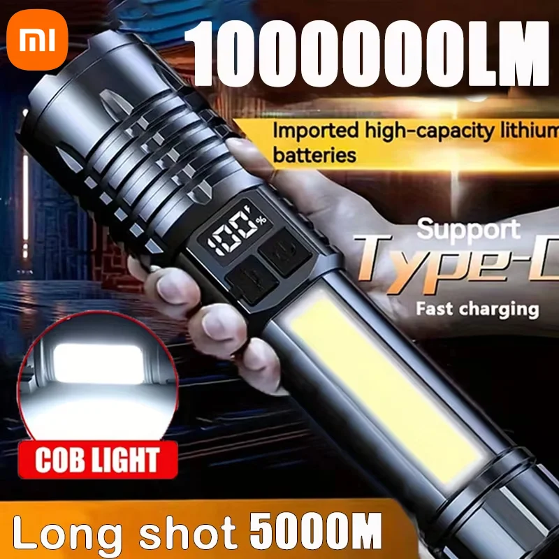 Xiaomi High Power Rechargeable LED Flashlight Very Strong Flashlight With Side Light Torch For Outdoor Camping Hiking Fishing