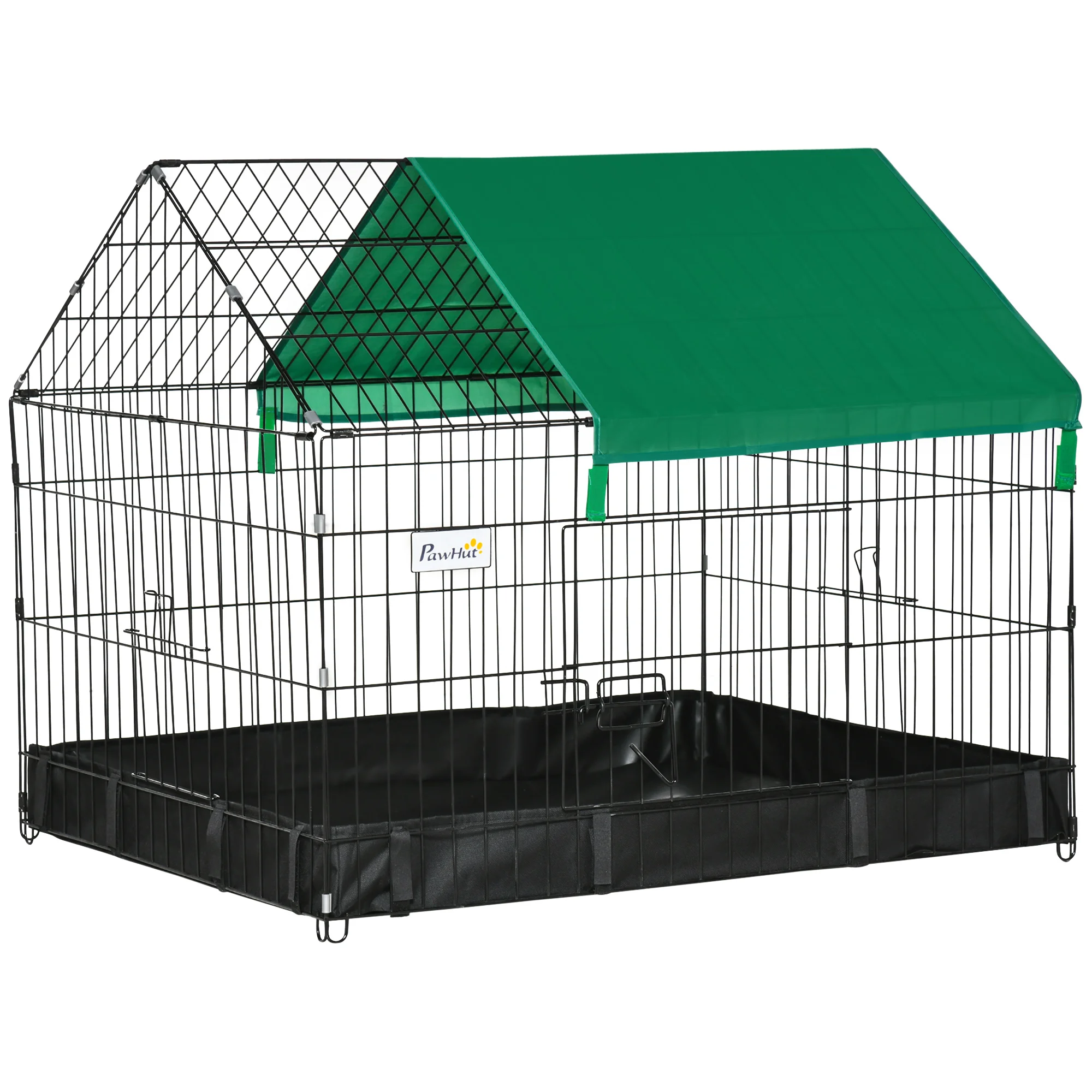 Pawhut Kleine Dierenkooi Met 2 Deuren 90X75X75 Cm Zwart En Groen