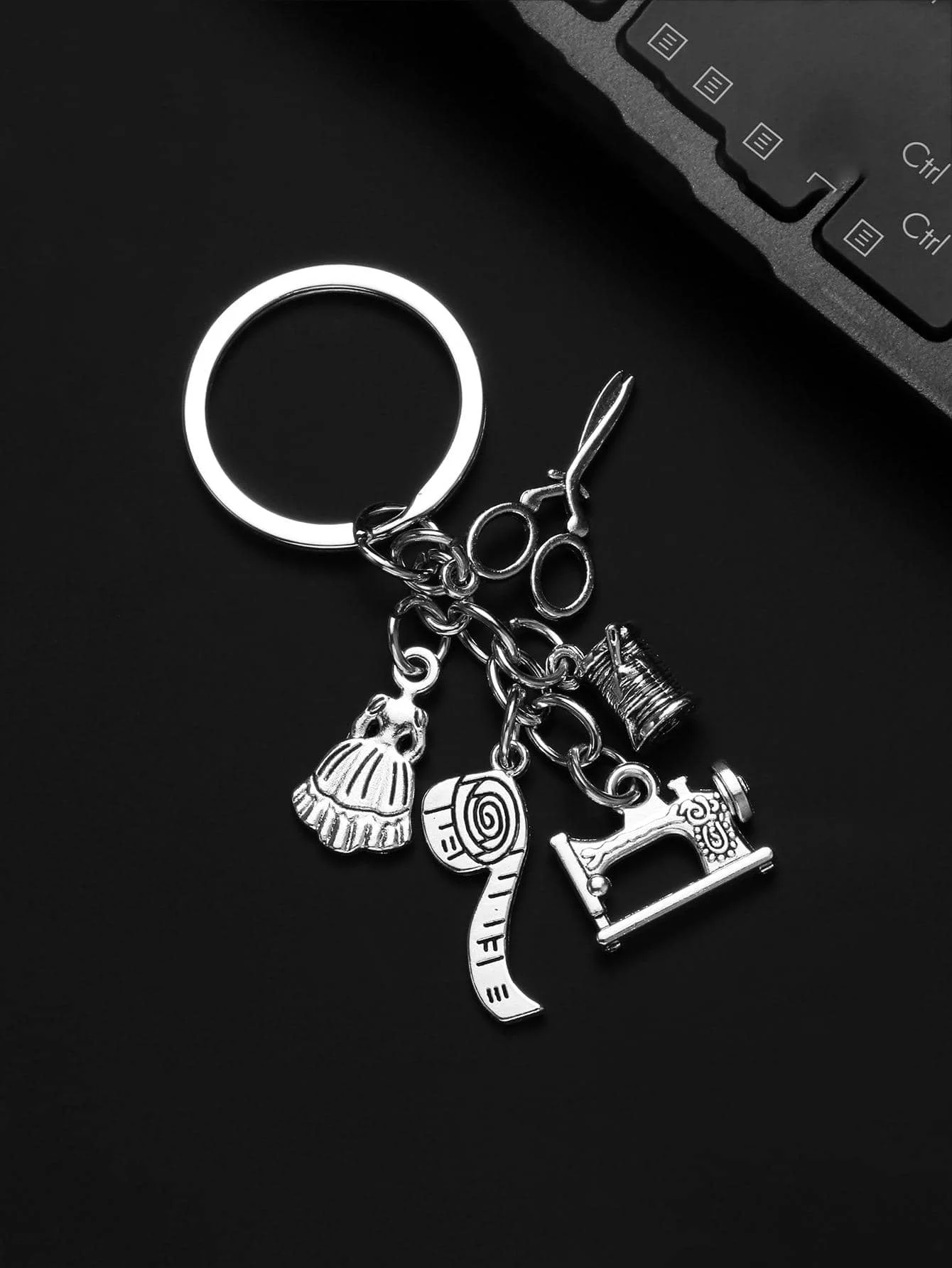 Alloy Tailor Keychain With Scissors Sewing Machine Tape Measure Charm For Adults - view 4