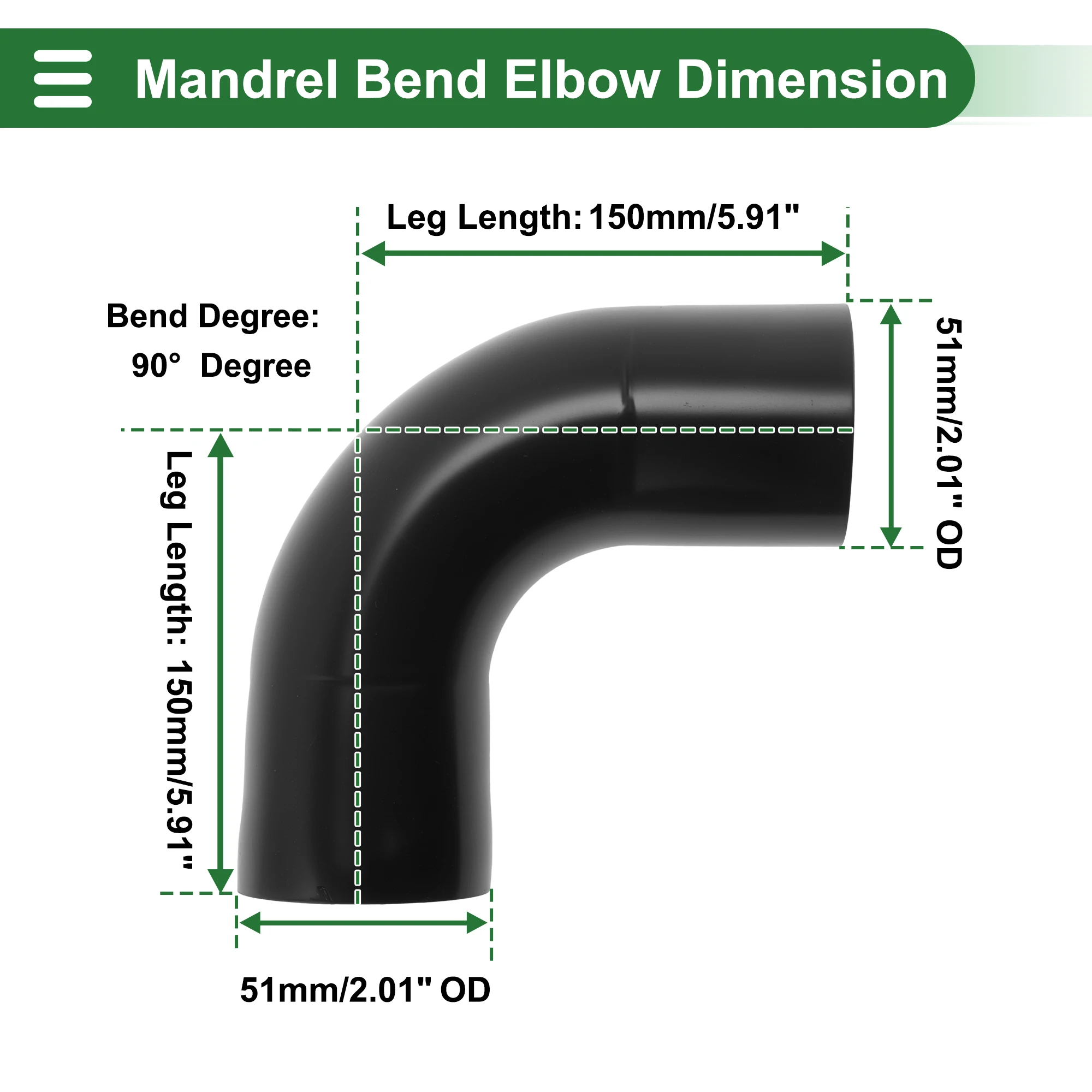 UXCELL 51/57/64/76/102mm OD Mandrel Bend Pipe Tubing 100/150/200mm Length 90 Degree Mandrel Bend Elbow Tube Exhaust Bend Pipe