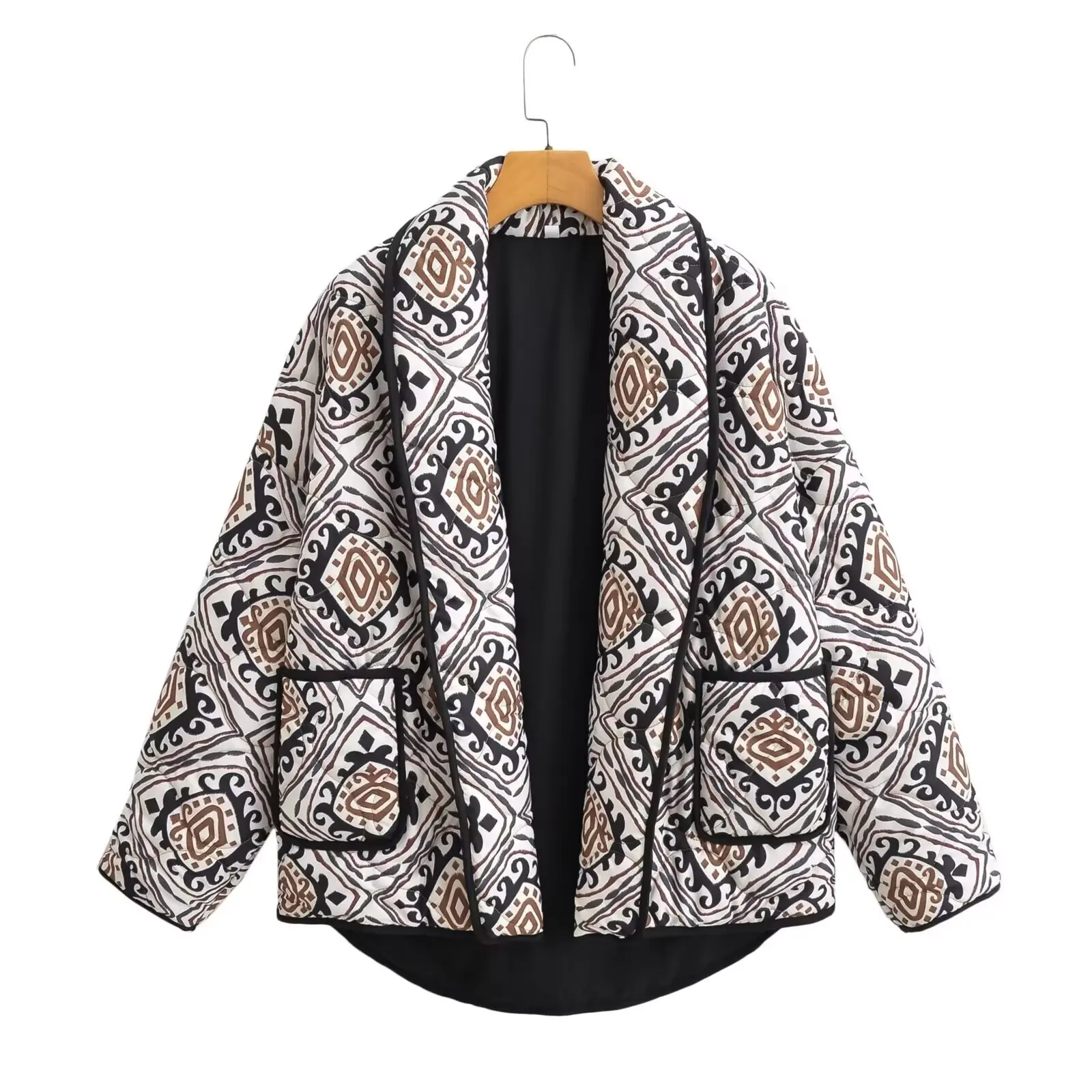 Tangada Women Vintage Print Oversize Coat 2024 Autumn Winter Female Parkas Overcoat JA030