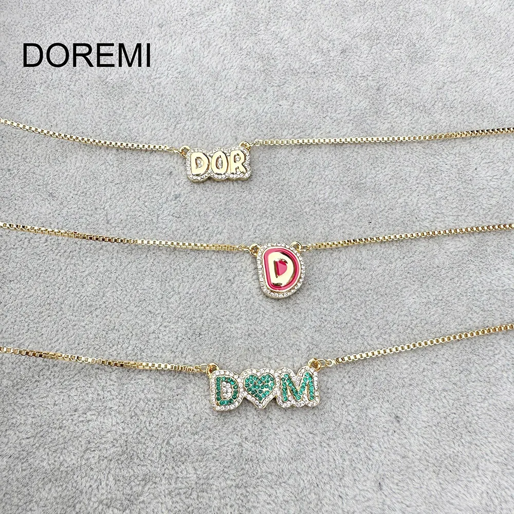 DOREMI Sweet Personalised Colorful Dropshipping Jewelry Oil Crystal Custom Letter Initial Enamel Necklace Initial Necklace