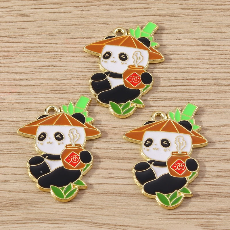10 stücke mischen Cartoon Tier Charms Emaille Panda Bambus Charms Anhänger für Schmuck machen Halskette Armband Ohrringe DIY Handwerk Geschenk – Detail 4