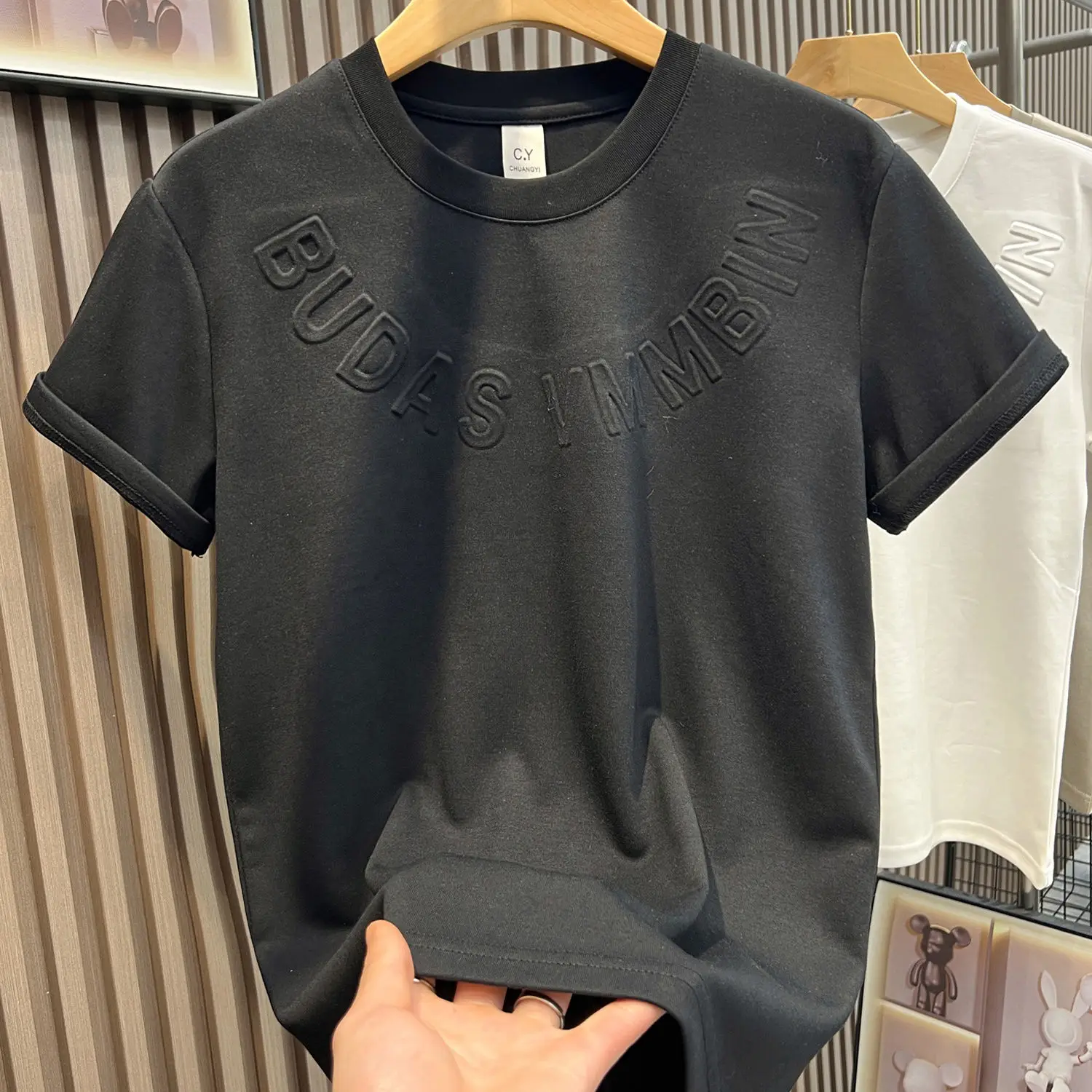 

명품골프웨어 남성 Solid color steel printed letter men's T-shirt 2024 new product versatile short sleeved round neck Korean slim fit top