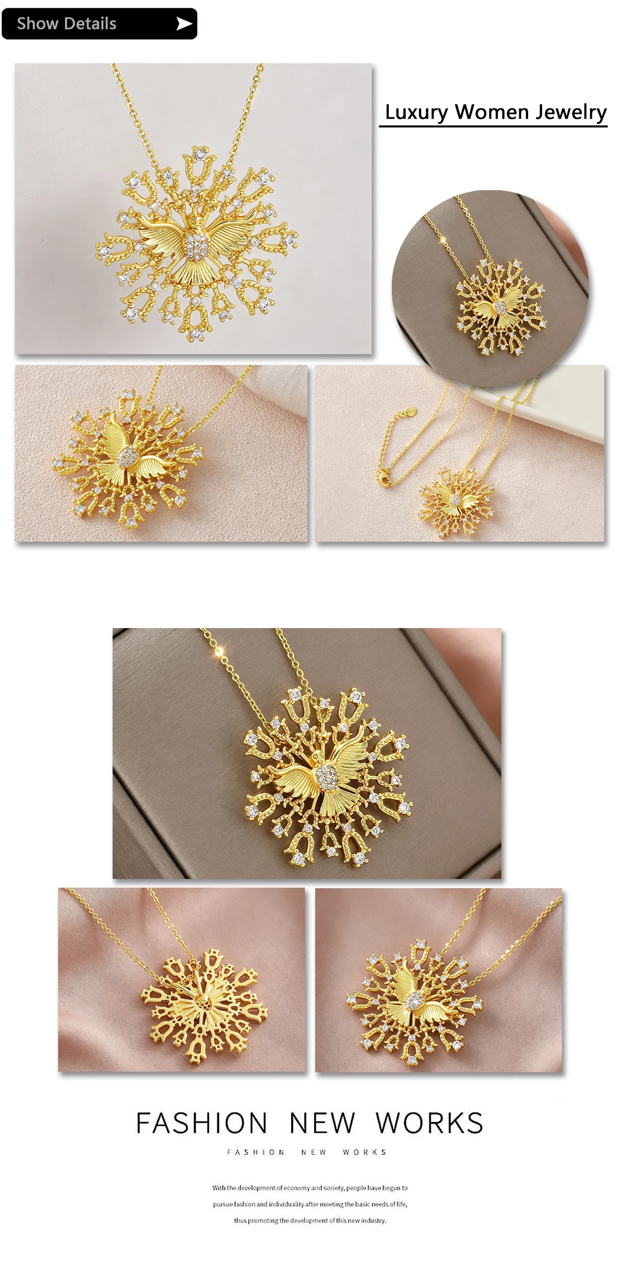 MHS.SUN Halskette mit religiösem Heiliger-Geist-Vogel-Anhänger, rund, hohl, Mosaik, kubischer Zirkon, Halsketten für Damen und Herren, zarter Schmuck – Detail 9