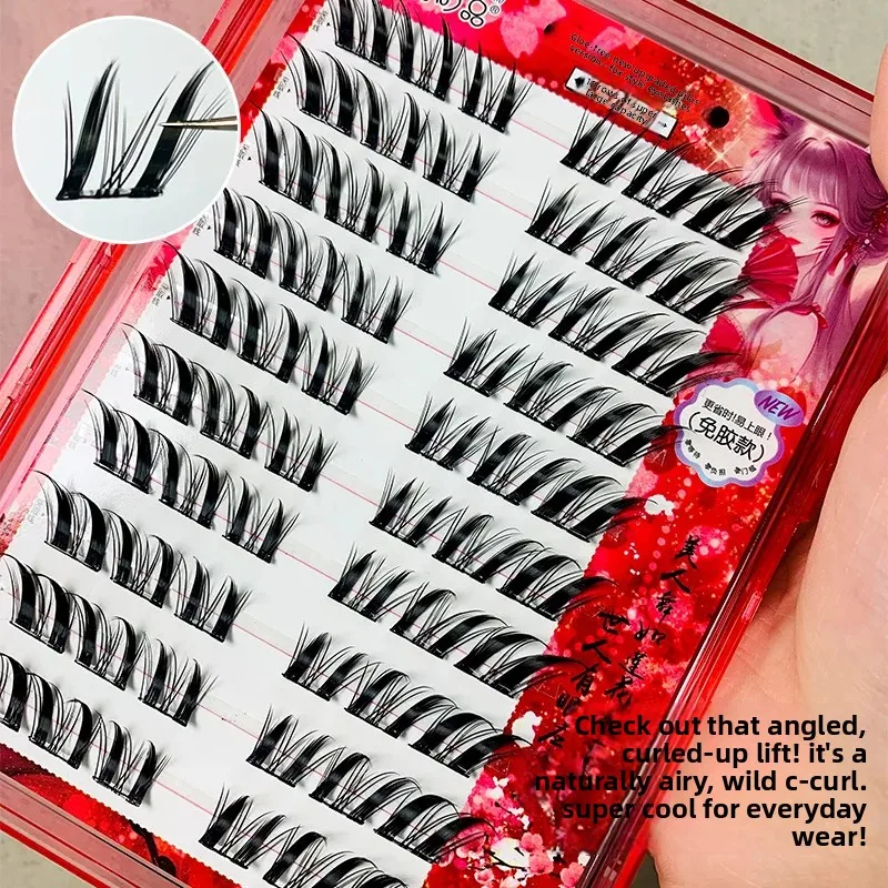 Glue-free Fox Eye Effect Fluffy False Eyelashes Reusable Anime Winged Thick  Segmented Lash Beauty Eyes Tool
