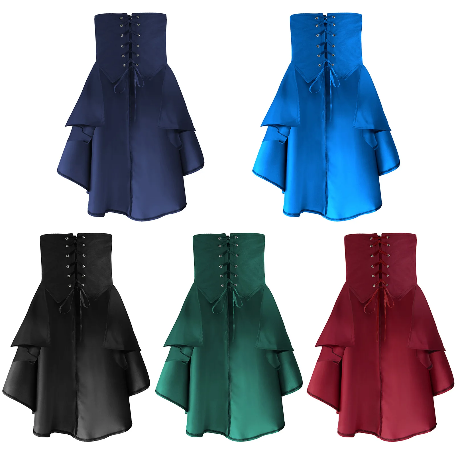 

Steampunk Renaissance Pirate Asymmetric Ruffled Lace-Up Skirt