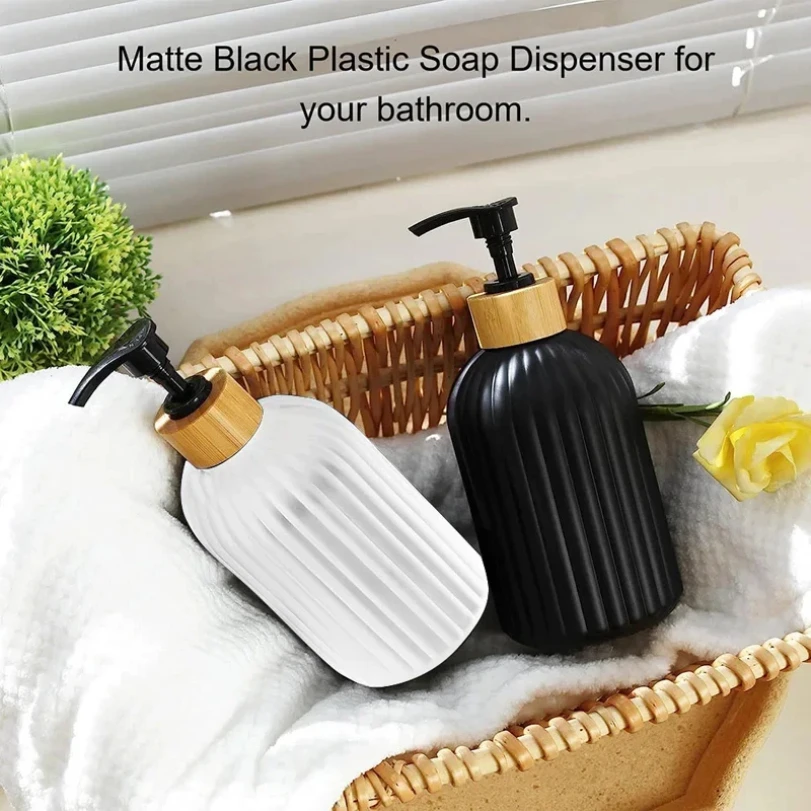 500ml Strip Soap Dispenser with Bamboo Pump Refillable Liquid Bottle for Shampoo Conditioner Hand Dish Bathroom