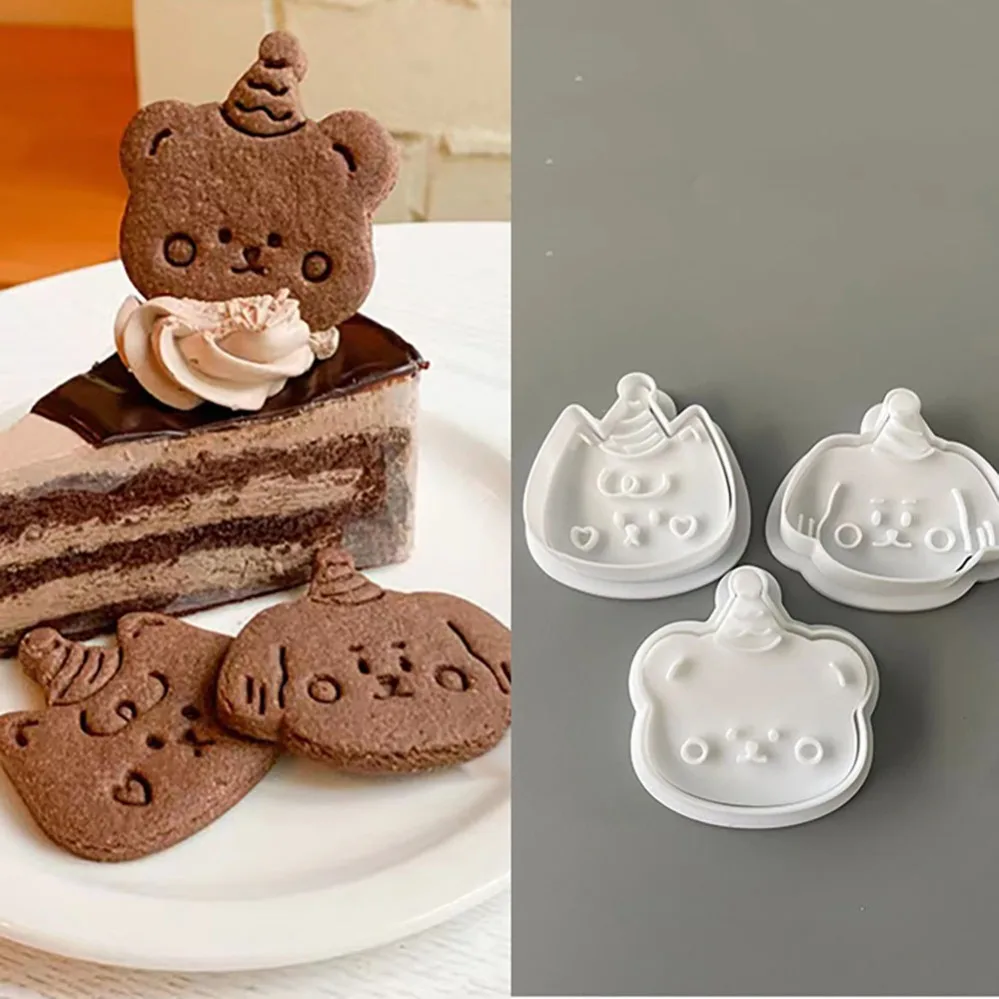 Cute Cartoon Party Kitten Bear Cookie Cutters Birthday Cookie Mold 3D Cake Fondant Cutting Mold DIY Kitchen Baking Tools
