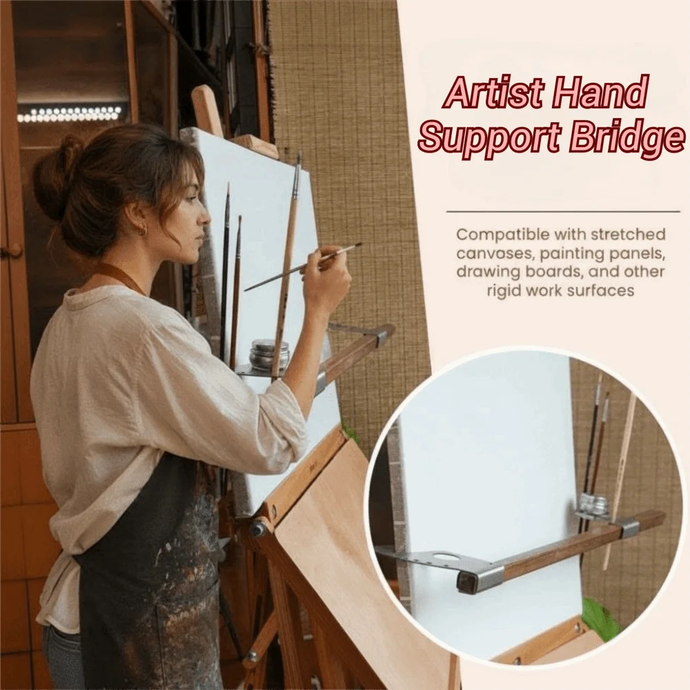 Wood Artist Hand Support Bridge Adjustable Height Angle Hanging Design Oil Painting Support Stand Wrist Rest Steadying