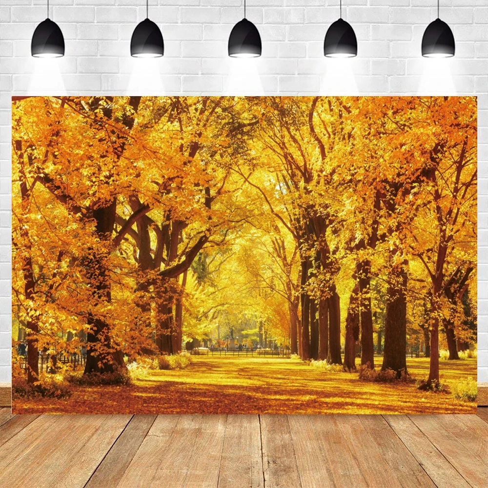 Autumn Scenery Backdrop for Photography Fall Forest Fallen Leaves Pumpkin Natural Landscape Portrait Photo Background Studio