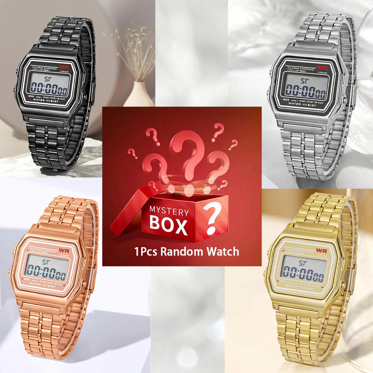 

1 шт. загадочные часы в слепой коробке-светодиодные часы для женщин электронные наручные часы с ремешком из нержавеющей стали