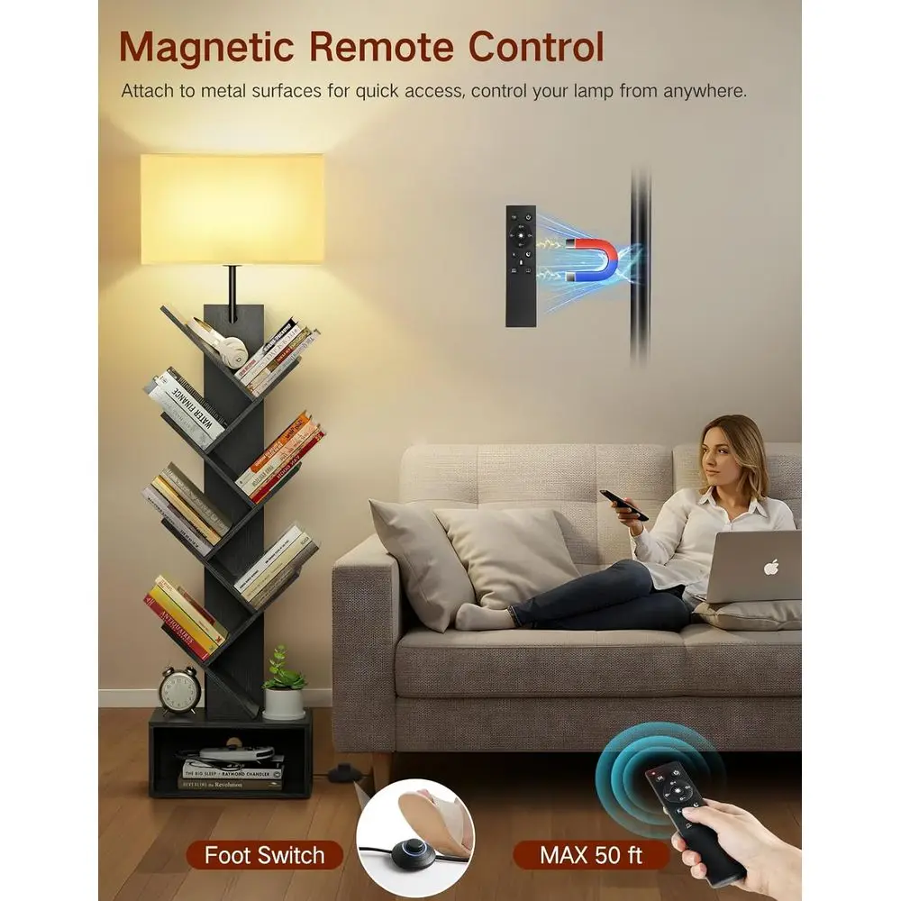 رف كتب على شكل شجرة مكون من 6 طبقات مع ضوء وجهاز تحكم عن بعد ومؤقت، رف كتب حديث طويل القامة على الأرض، خزانة كتب خشبية ضيقة، أورجاني كتب صغير #4