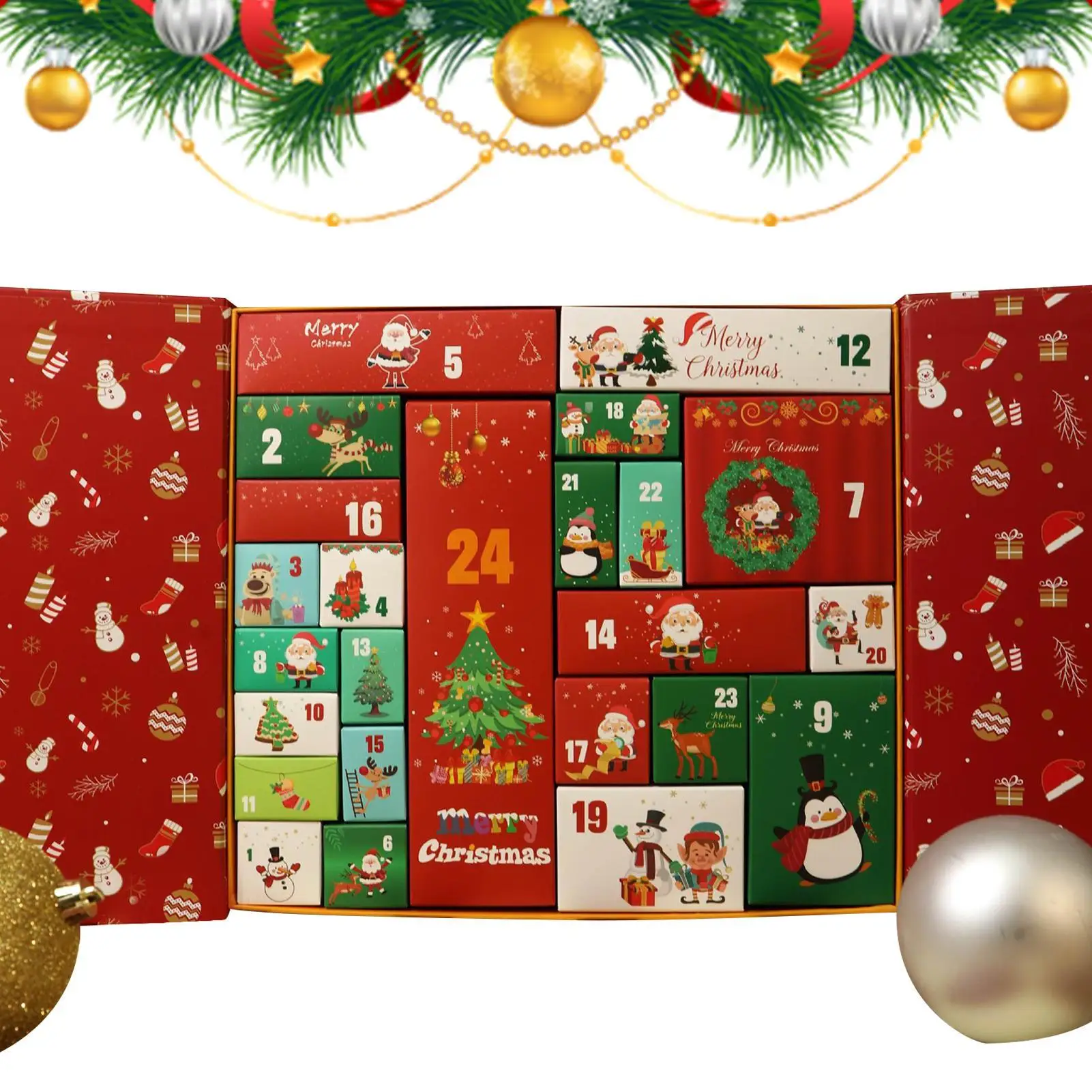 24 Tage Weihnachts-Countdown-Kalenderboxen, leer, Karton, faltbar, Advent, befüllbar, Neujahrs-Abenteuerkalenderbox für Kartentisch