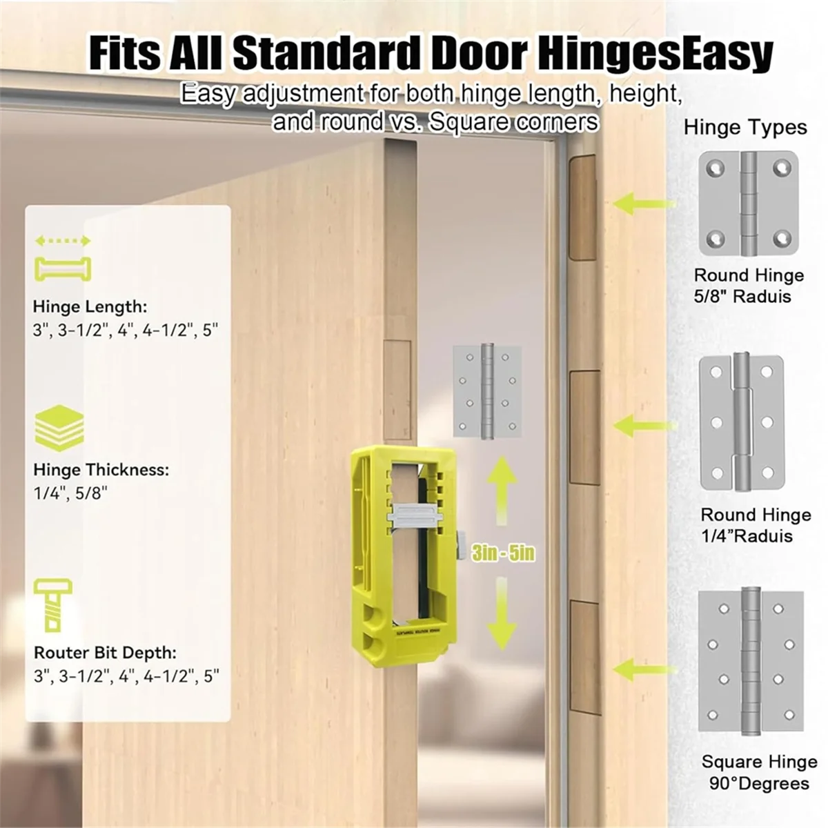 قالب توجيه مفصل الباب المفصلي للباب AA98 بطول 3 بوصة إلى 5 بوصة وسمك 1/4 بوصة أو 7/8 بوصة للأبواب فقط