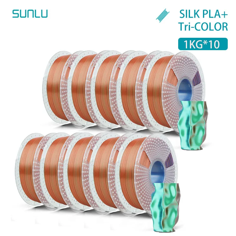 SUNLU 10KG Zijde PLA Plus Drievoudige Kleuren Filament 1KG 1.75mm Pla + Rabinbow Drievoudige Kleuren Netjes Wond 3D Filament voor 3D Printer