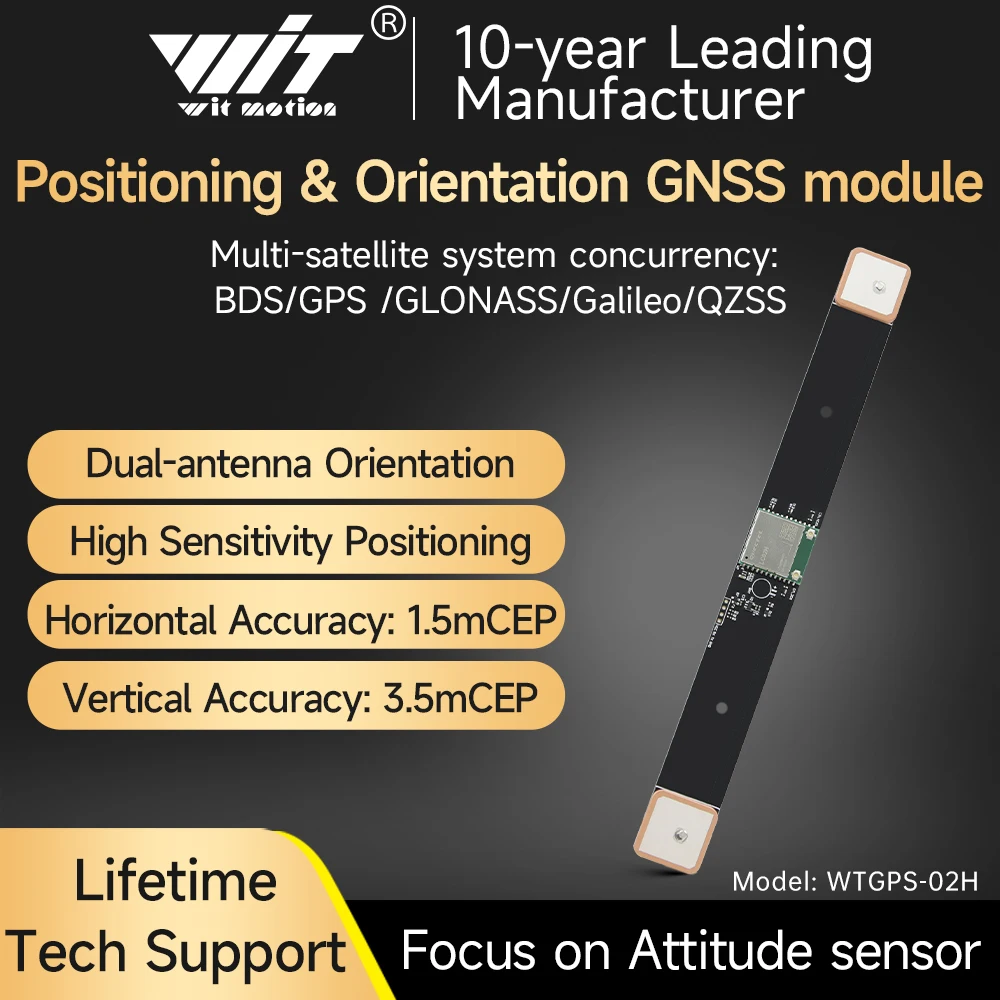 Witmotion WTGPS-02H Posizionamento direzionale GPS BeiDou GNSS Modulo a basso consumo, uscita intestazione a 3 assi + angolo di inclinazione + rotolo