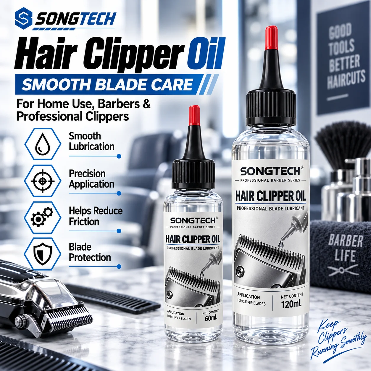 SONGTECH Electric Hair Clipper Oil Precision Nozzle Blade Lubricant Maintenance Oil for Shaver Trimmer Barber Salon Tools