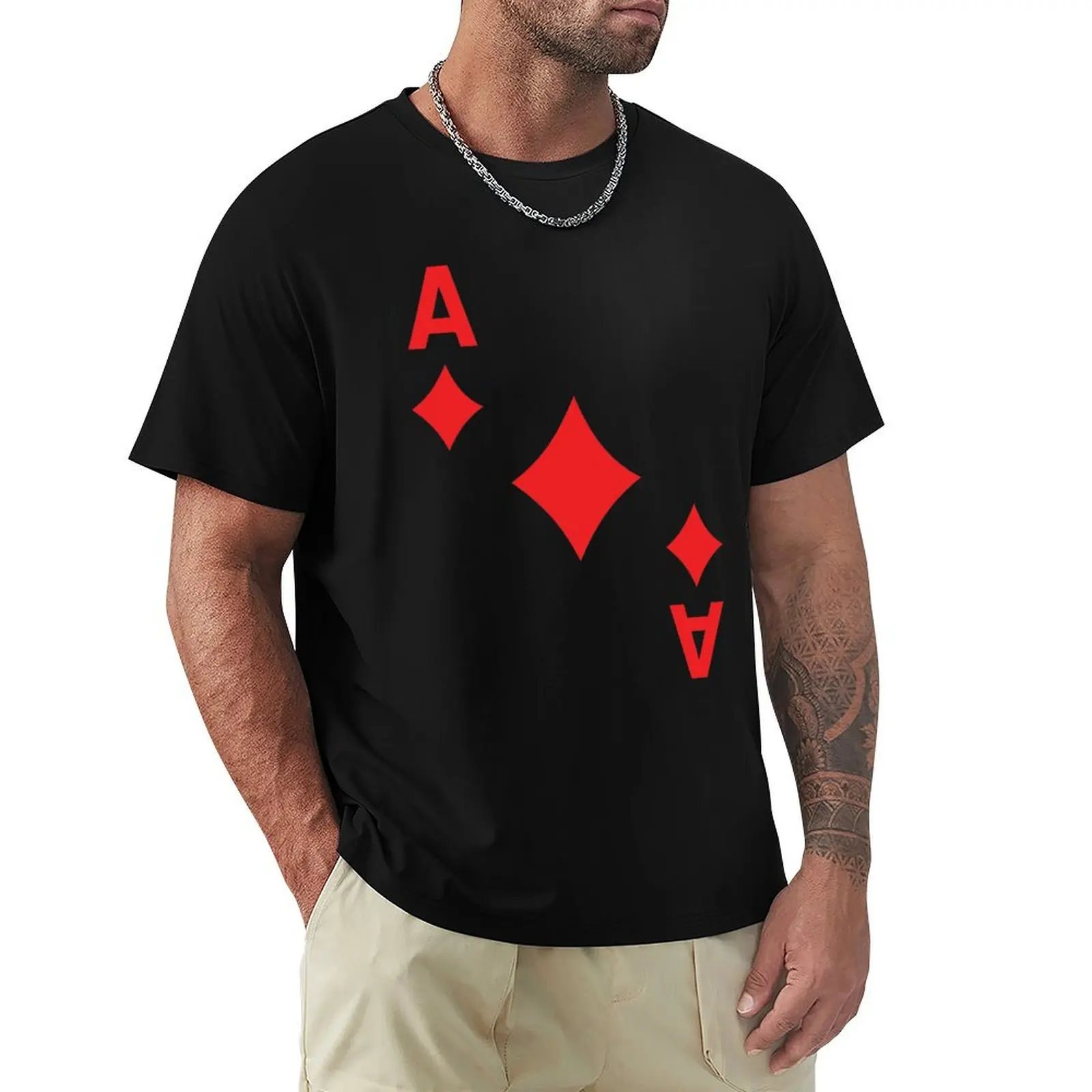 Ace of Diamonds poker playing card halloween costume T-Shirt Simple Solid Color Crew Neck Tee