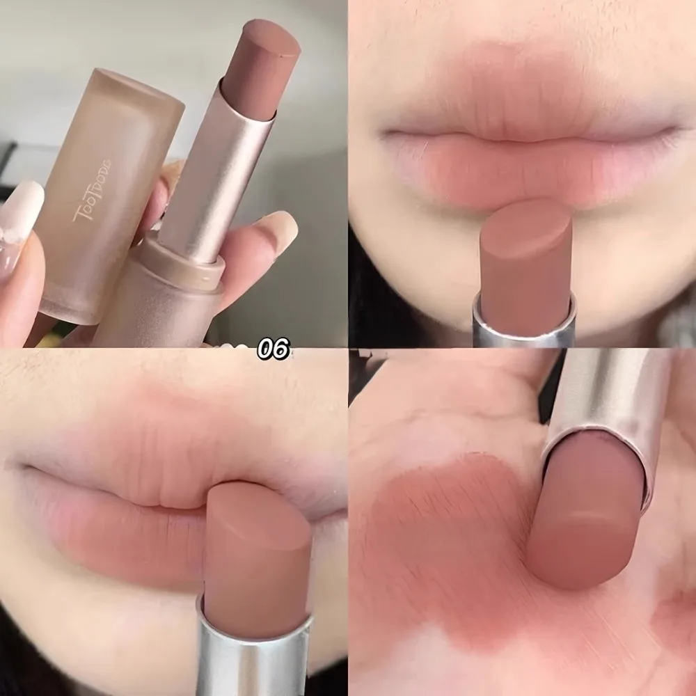 New 6 Colors Matte Velvet Lipstick Non-stick Cup Long Lasting Lip Gloss Nude Apricot Waterproof Lip Tint Lip Makeup