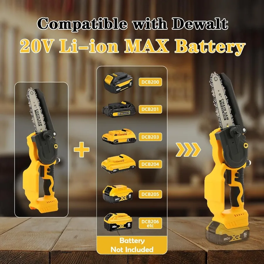 Kabellose tragbare Mini-Kettensäge, kompatibel mit 20 V MAX-Akku, bürstenlose 8-Zoll- und 6-Zoll-Hand-Beschneidkettensägen für Eff