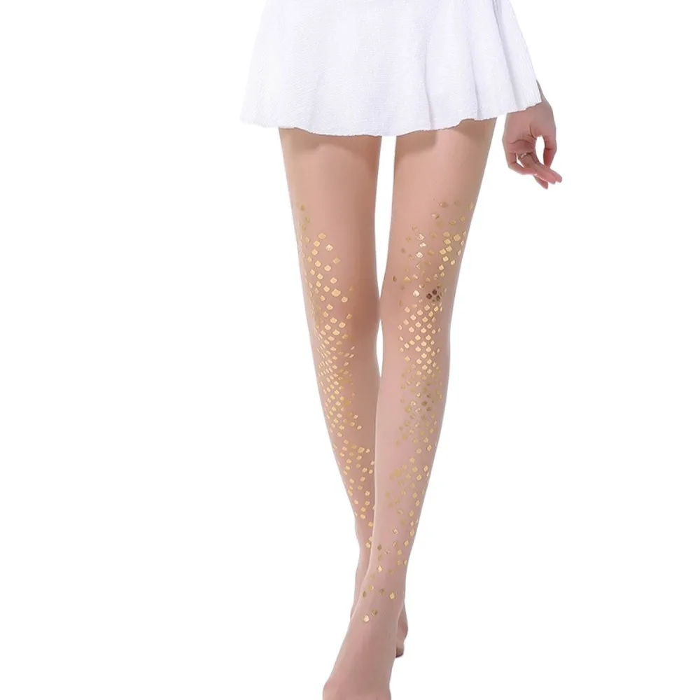 Summer Ultra Thin Nylon Tights Sequin Mermaid Scales Tattoo Print Stockings Snag-Resistant Nude Shiny Pantyhose