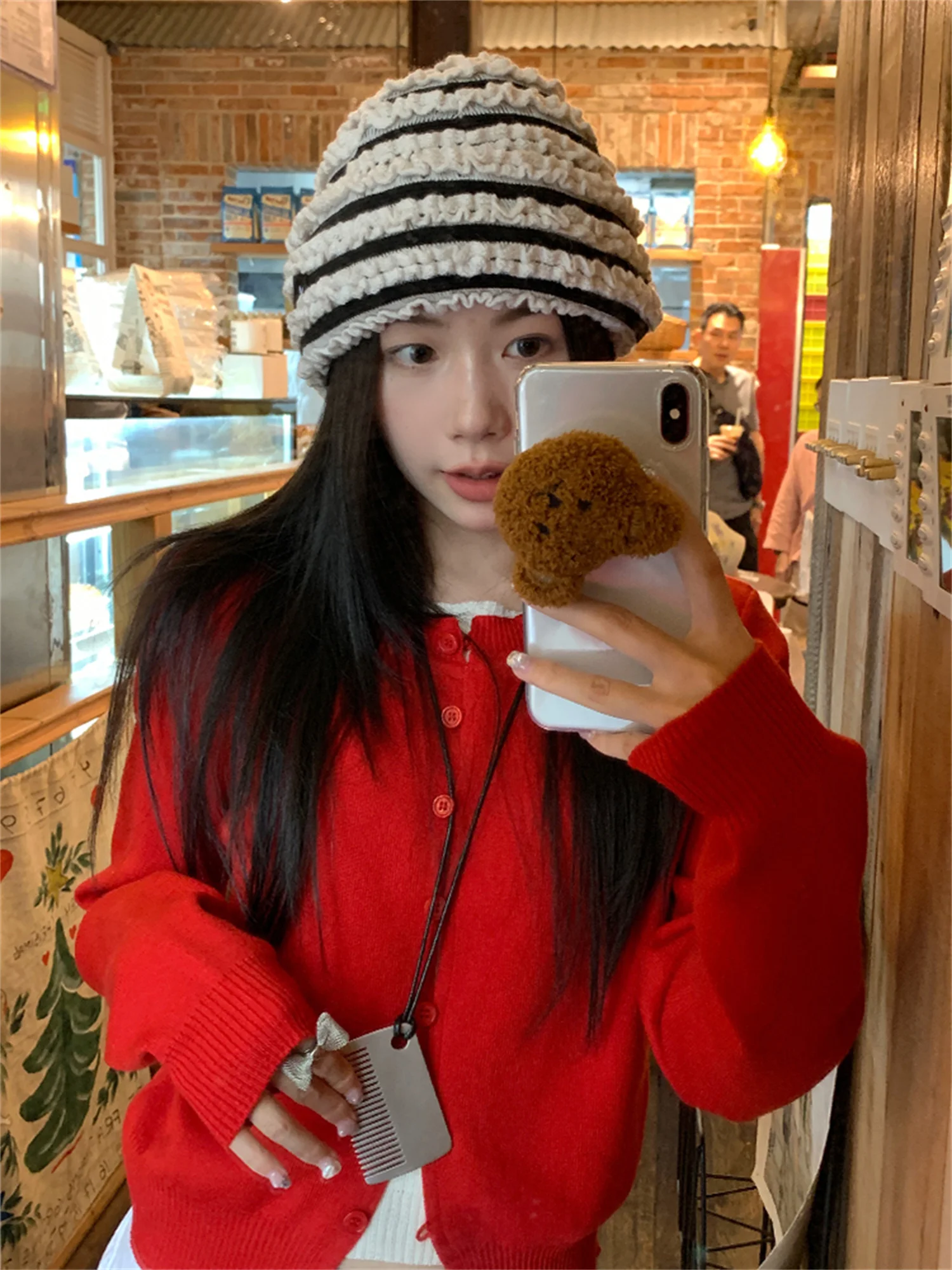 Cappello lavorato a maglia a righe bianche Bla da donna autunno inverno viso piccolo lusinghiero versatile cappello pieghevole in pizzo floreale casual Sle