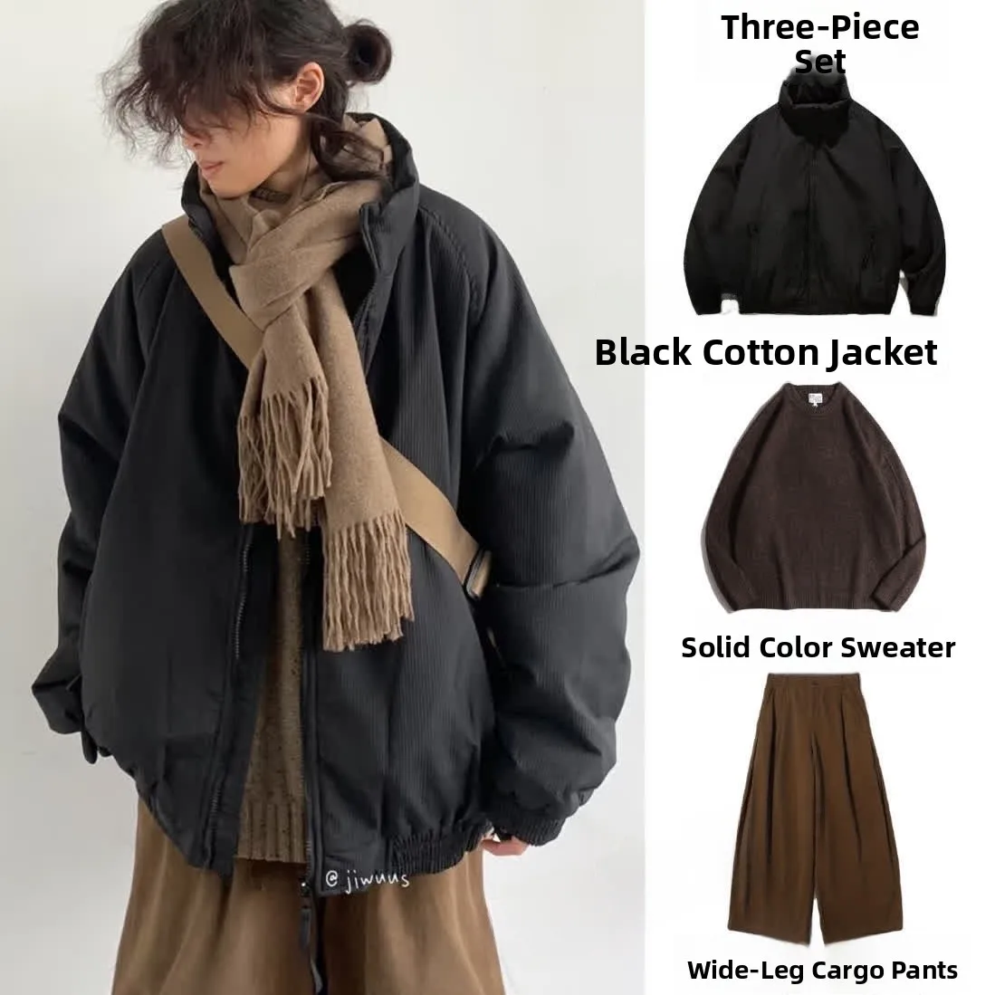 Warm Cotton Jaet Hooded Coat Men Women Couple Set Winter Loose Fit Stand Collar Breadth Swell Sle Casual Sportswear