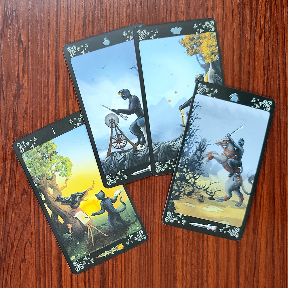 Spanish Black Cats Tarot Deck English French Italian Portuguese Tarot Cards for Beginner for Divination Personal Board Games