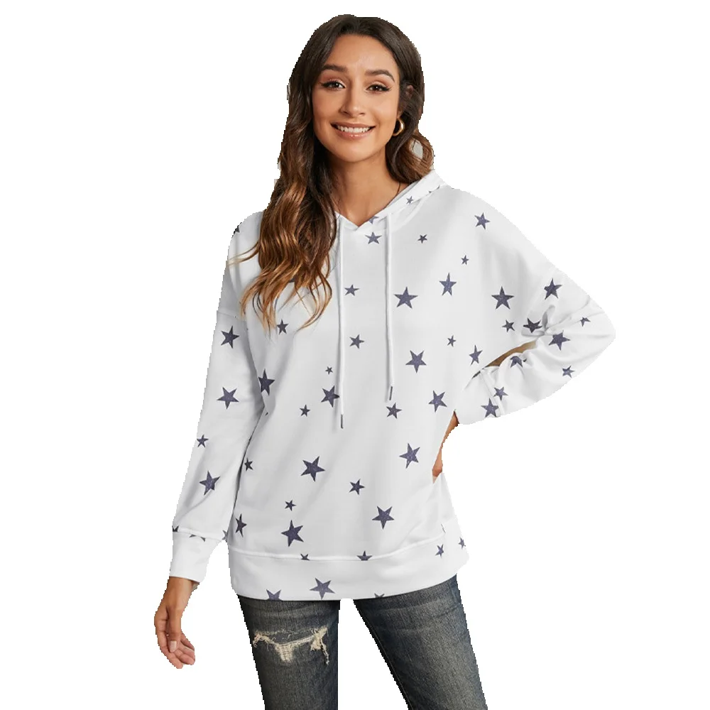 

Shi Ying Women's Star Print Casual Hooded Sweater Large Loose V-Neck Long Sleeve Top 2534116