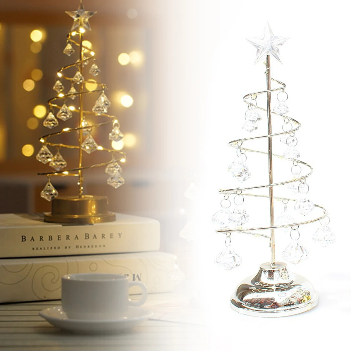 

1 Pcs LED Christmas Tree Lamp Small Crystal Decorative Iron Tree Night Light Ornament for Gift