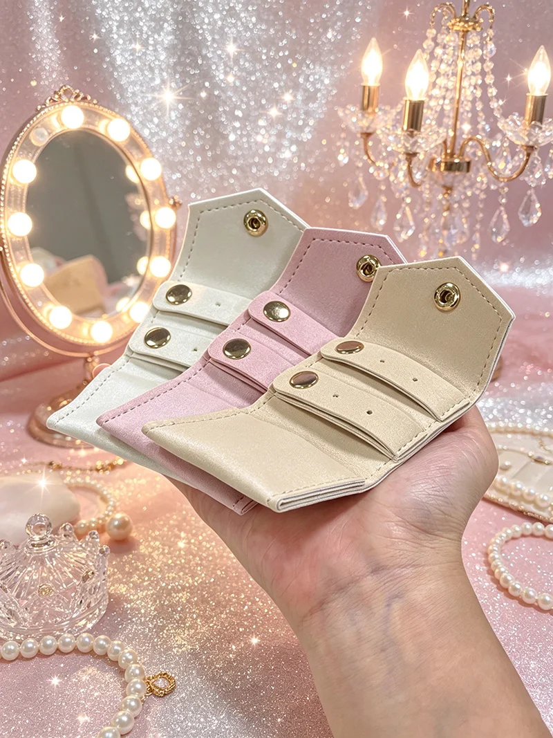 

Solid color snap mini jewelry pouch, fits earrings necklaces rings bracelets, portable travel women jewelry storage bag