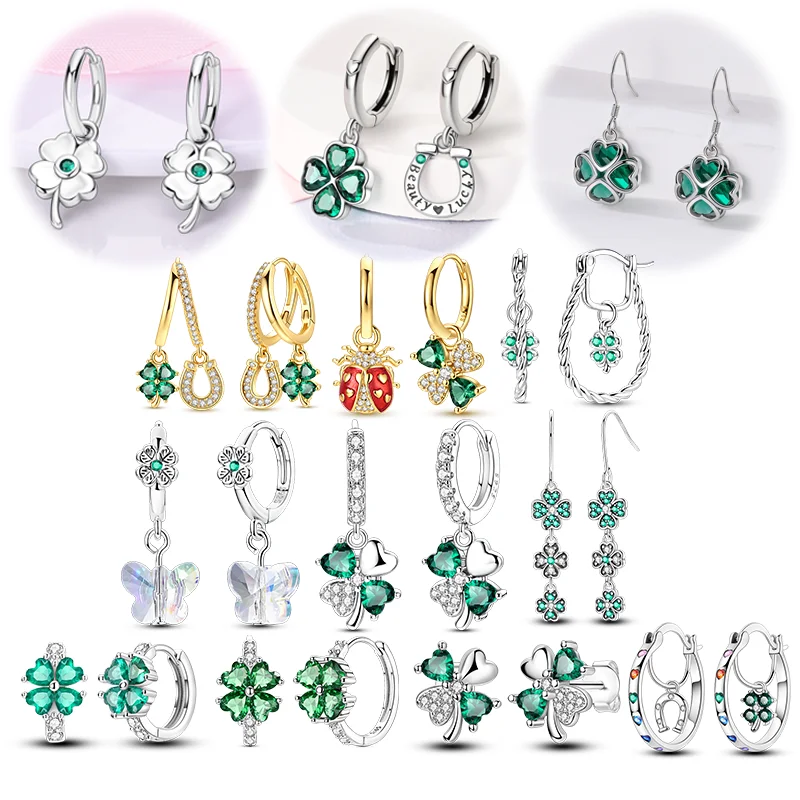 Lucky Grass Series 925 Silver Hoop Earrings Love Four Leaf Clover Tassel Fit Hot Selling Drop Earrings For Women Party Wedding