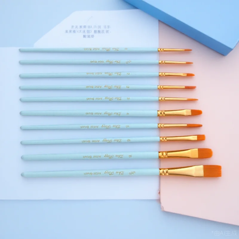 

10pcs Professional Artist Watercolor Paint Brush Set Nylon Hair Solid Wood Handle Copper Tube Durable Painting Tools For Oil
