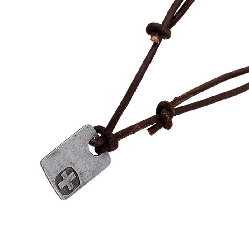 Fashion Men Vintage Faux Leather Pendant Adjustable Chain Necklace Jewelry Gifts