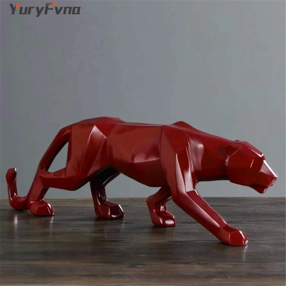 YuryFvna Estatua de leopardo de resina abstracta, figura geométrica de pantera y vida silvestre, escultura de Animal, regalo de decoración moderna