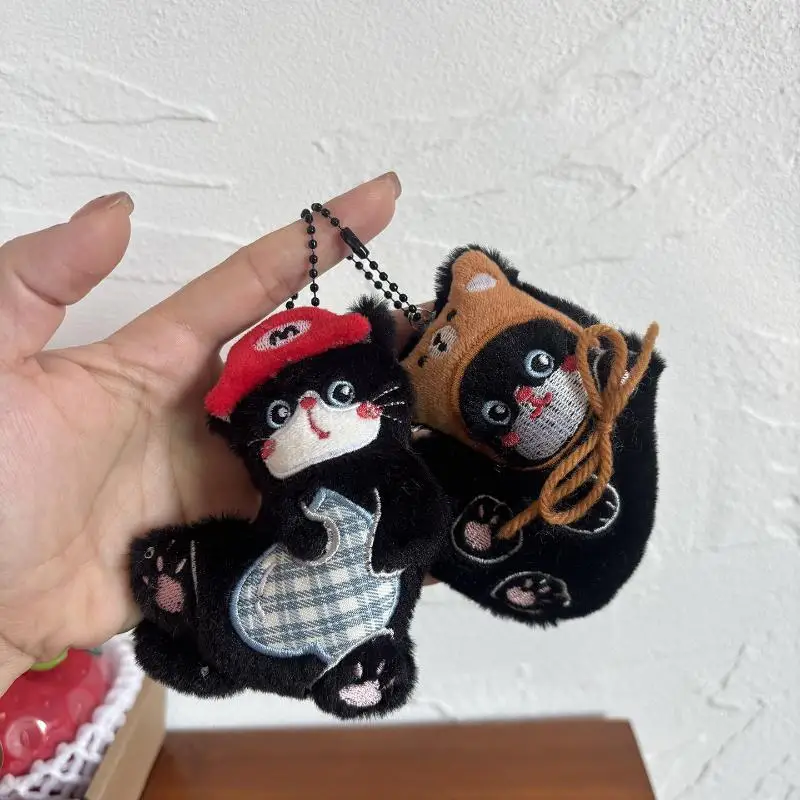 1 pièce Porte-clés en peluche chat siamois avec nœud Kawaii, pendentif chaton mignon pour décoration de sac à dos, accessoires animaux, cadeau