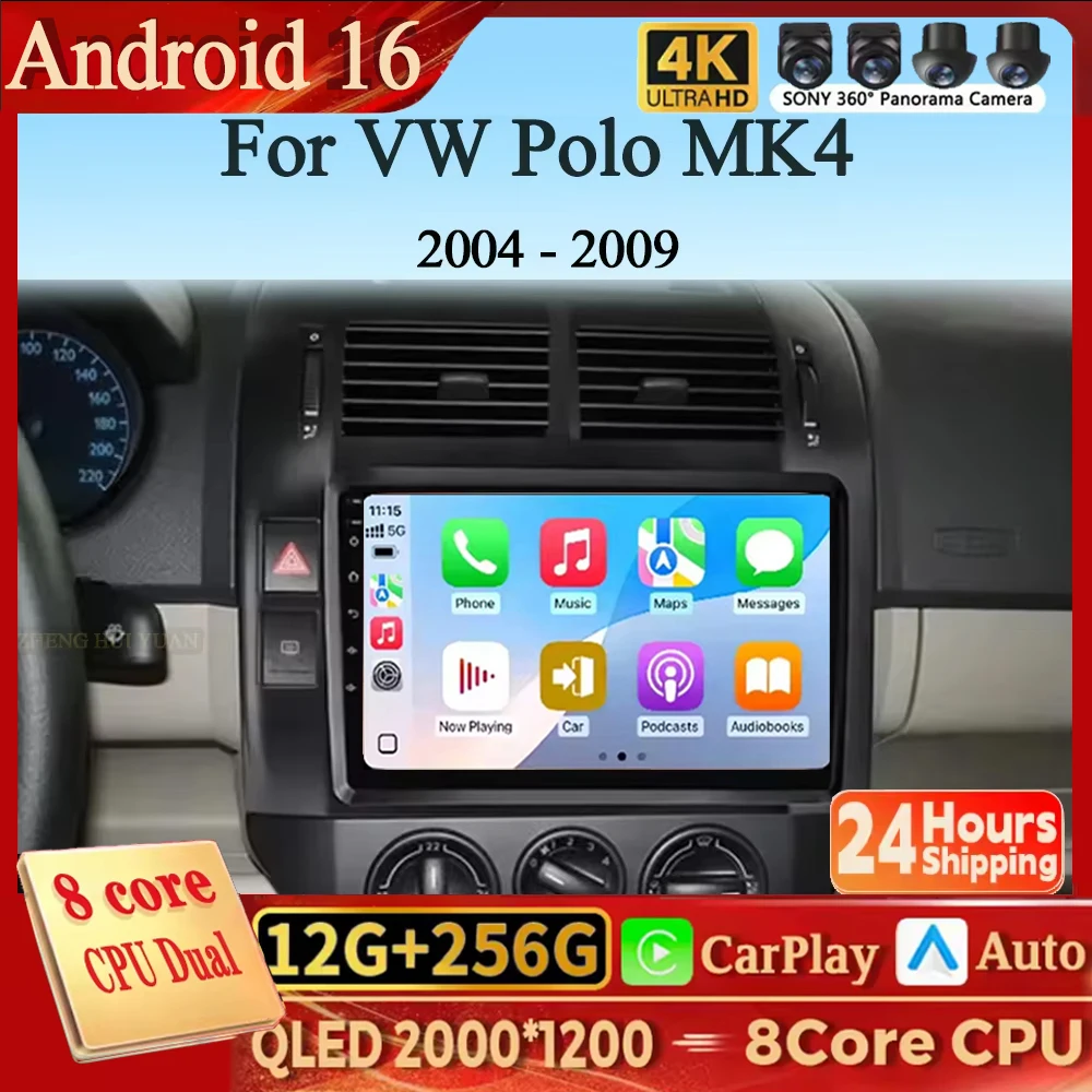 Android 16 Carplay Android Auto For Volkswagen VW Polo MK4 2003- 2010 Car Multimedia Radio Video Player Screen Support Raer Came