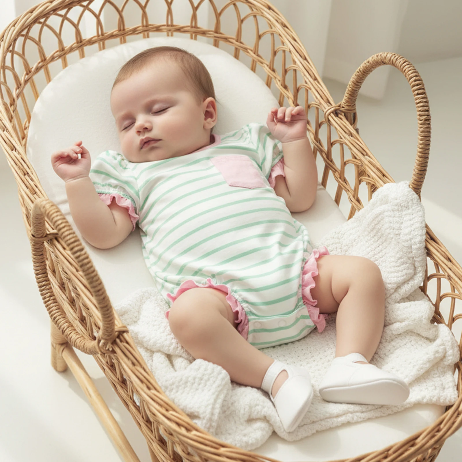 سويتي طفلة مخطط رومبير كشكش تقليم قصيرة الأكمام Crewneck بذلة ملابس الصيف غير رسمية داخلية #1