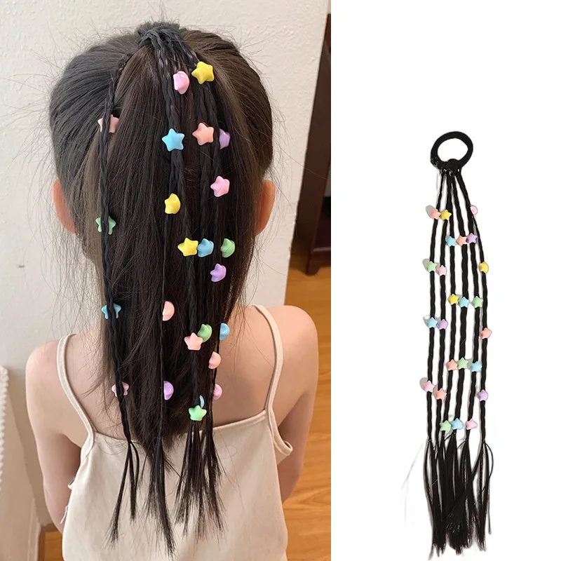 1PC Cute Girls Pentagram Flower Wigs Ponytail Headbands Rubber Bands Hair Bands Headwear Kids Hair Accessories Hair Ornament