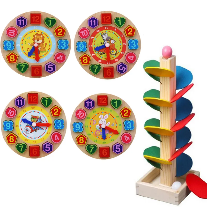 

Kids Wooden Puzzle Toys Tangram Cognitive Digital Clock Digital Wood Watch Jigsaw Toys Education Cartoon Threading Assembly Toys