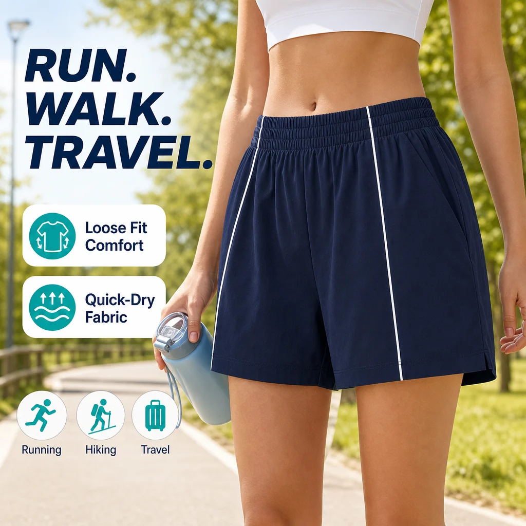 Women's UPF50+ Sun Protection Shorts, Cooling 4-Way Stretch Quick-Dry UV Block Pants, Elastic Waist Side Pockets Outdoor Athleti