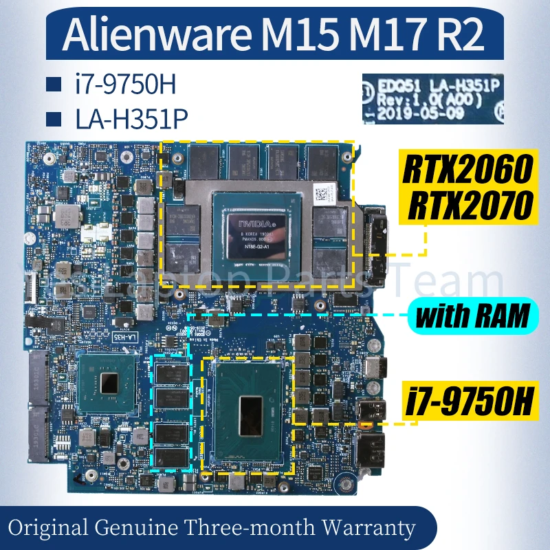 

LA-H351P For Dell Alienware M15 M17 R2 Laptop Mainboard 009PM5 0PY87P i7-9750H RTX2060 RTX2070 Notebook Motherboard 100％ Tested