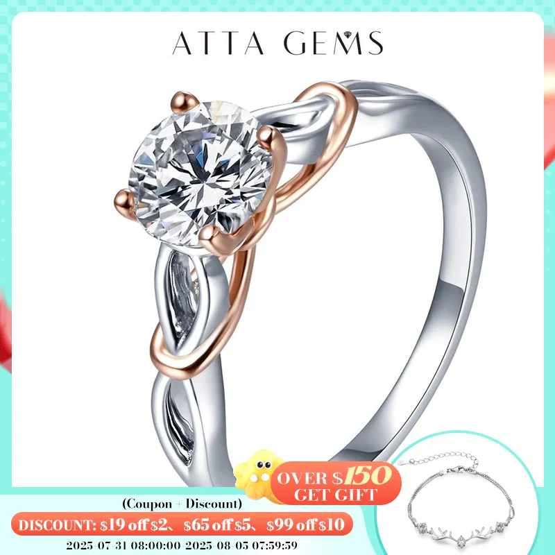 

ATTAGEMS 925 Silver 18K Rose Gold Plated Moissanite Diamond Gemstone Rings for Women D color Solitaire Promise Engagement Gift