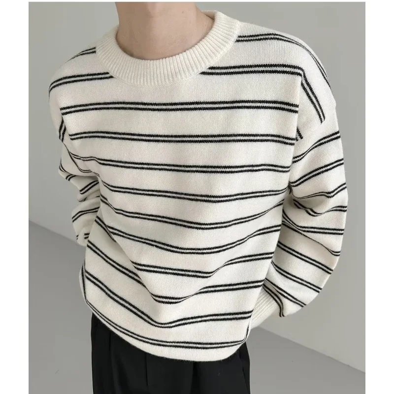 

Men Sweater Spring Autumn Striped Sweater Boys Button-neck Autumn Casual Knitwear Korean Style Handsome Sweater Men Winter Top