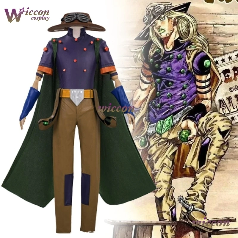 

STEEL RUN Master Gyro Zeppli Cosplay Costume BALL Full Set With Hat Cloak JoJo's For Halloween Cosplay Costume Bizaarre
