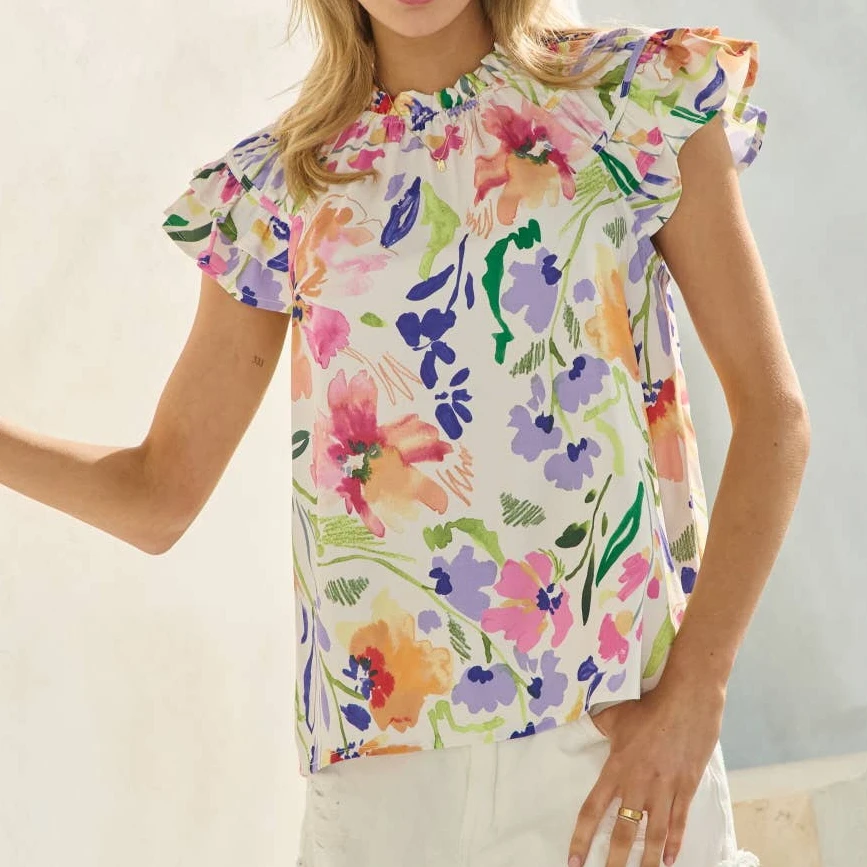 Praorie Chic Dames Zomer Basic T-shirt Casual Bloemenprint Gulpmouwen Tops voor Streetwear Esthetische Grunge Kleding