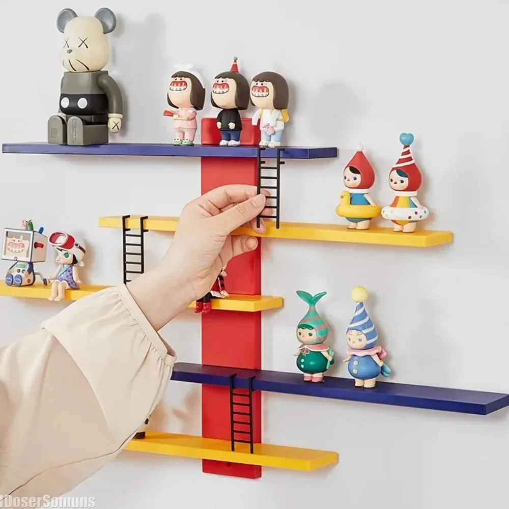 Figure Toy Display Stand Set Wall Mounted Handwork Doll Floating Shelves DIY Colorful Display Rack Ladder Mounted Storage Rack