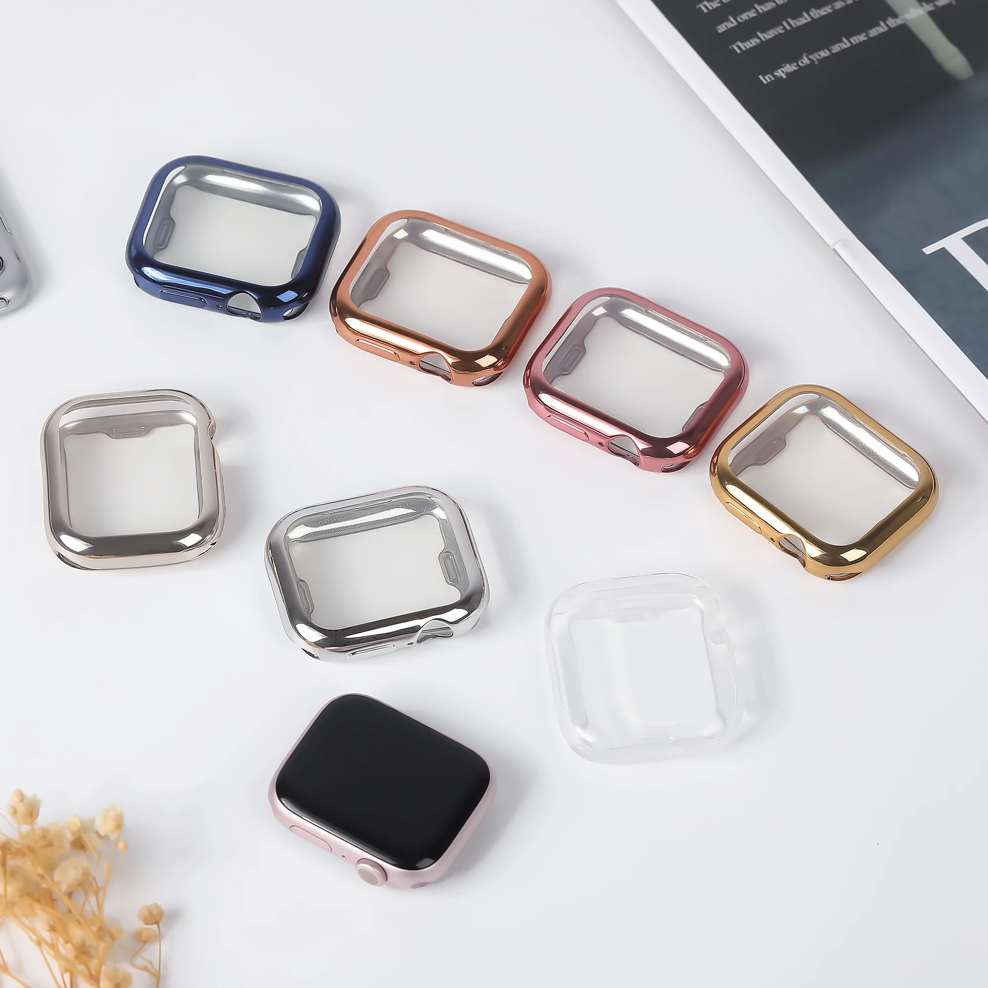 Apple Watch用スクリーンプロテクター,tpuバンパーカバー,iwatchシリーズ9,8,7,se,6,5,4,10,46,42,45mm用保護ケース41mm、44mm、40mm